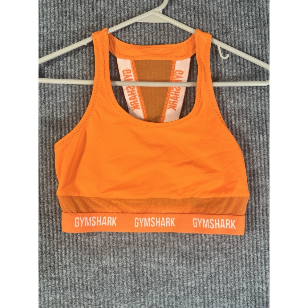 Gymshark Orange Sports Bra Racerback Logo Accent Breathable Knit Pullover - Picture 1 of 6